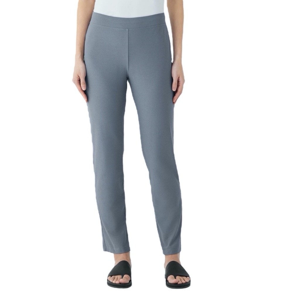 EILEEN FISHER SYSTEM MEDIUM GRAY STEEL WASHABLE STRETCH CREPE SLIM ANKLE PANTS